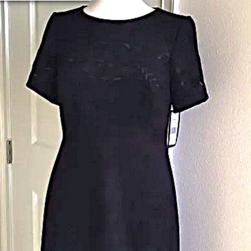 JAX Black Suede Dress with Lace Detail Faux Black Suede Short Sleeve